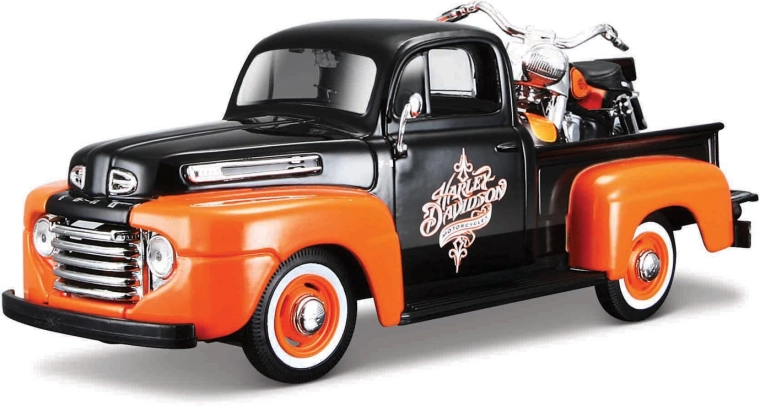 Maisto Harley-Davidson Custom 1948 m. Ford F-1 pikapas su 1958 m. FLH Duo Glide 1:24