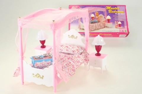 Glorie baldakimuota lėlės lova su šviečiančiomis lempelėmis