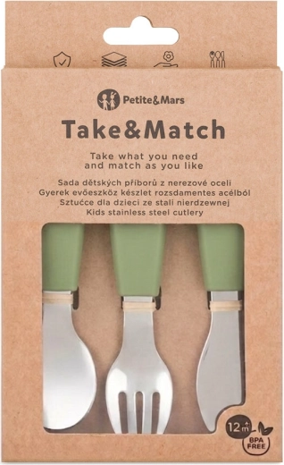 Petite&Mars vaikiškų nerūdijančio plieno įrankių rinkinys Take&Match sweet pea 12m+
