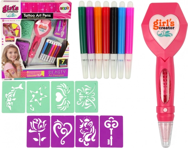 Laikinos tatuiruotės rinkinys su elektroniniu rašikliu ir trafaretais