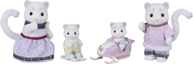 Sylvanian Families snieginių leopardų šeima su sniego skuteriuku ir slidėmis