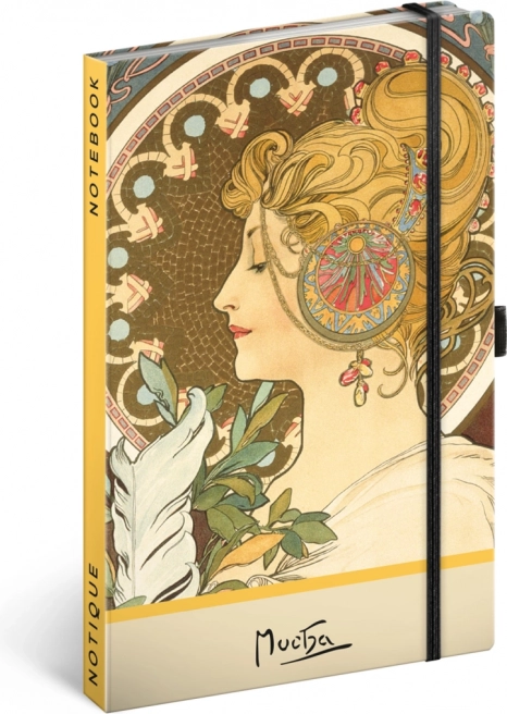 Užrašų knygelė Alfonsas Mucha – Plunksna, taškuotas, 13 × 21 cm