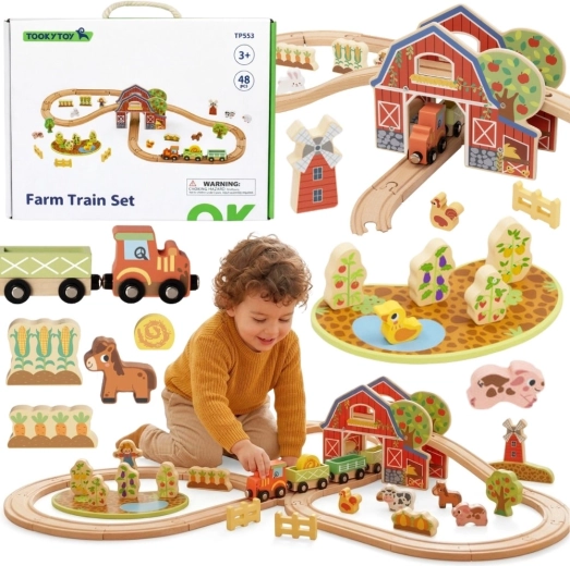 Medinė traukinio trasa „Ferma“ (48 dalių) Tooky Toy