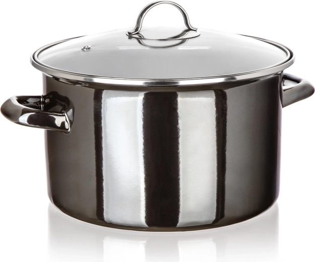 Emaliuotas puodas su stikliniu dangčiu 26 cm 6 l Metallic Black
