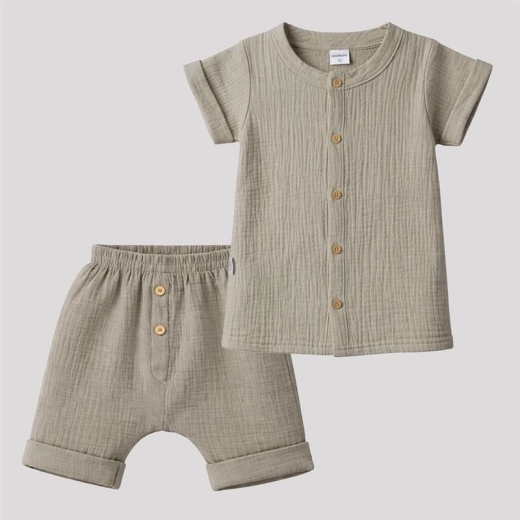Children's muslin shirt and shorts NEW BABY, beige, 12–18 months