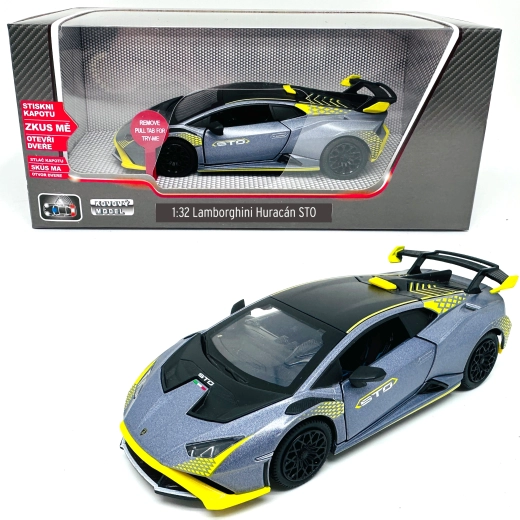 Metalinis Lamborghini Huracán STO modelis su šviesos ir garso efektais, mastelis 1:32