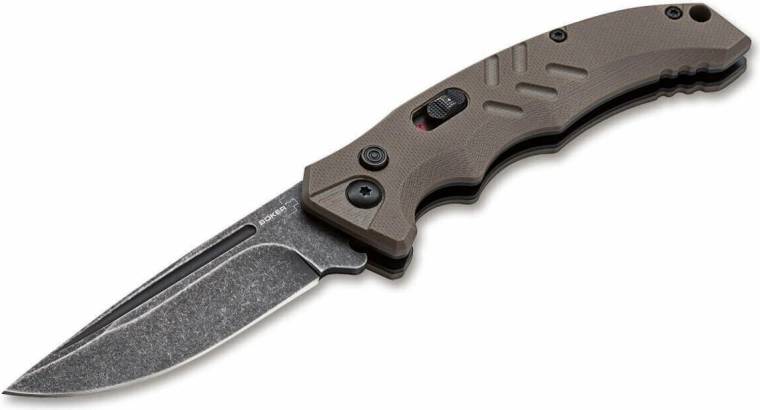 Automatinis taktinis peilis Böker Plus Intention II Coyote, D2, stonewash, G10