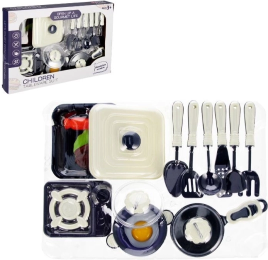 Children’s kitchen cookware set with stove