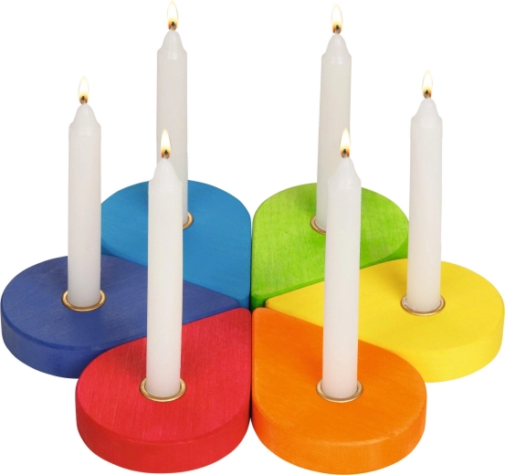 Birthday wreath – wooden candle holders in rainbow colors (6 pcs)