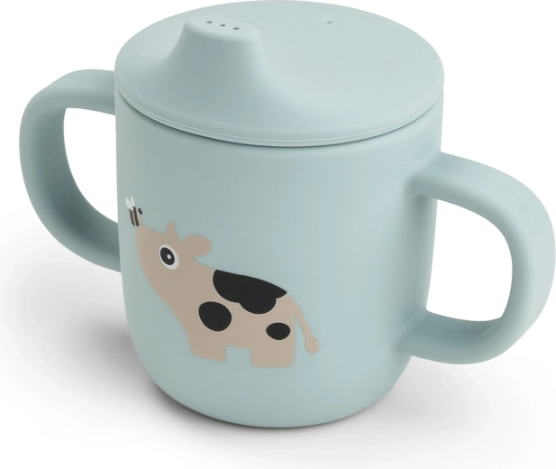 Done by Deer silikoninis puodelis su snapeliu ir dviem rankenėlėmis Tiny farm, mėlynas