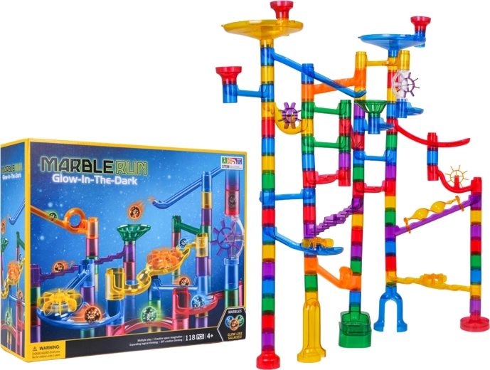 Glow-in-the-dark marble run, 118 pieces