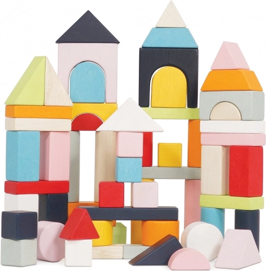 Le Toy Van Petilou colorful wooden blocks in a cotton bag, 60 pcs
