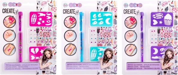 Tatuiruočių rinkinys CREATE IT! su kvapiu geliniu rašikliu ir trafaretais