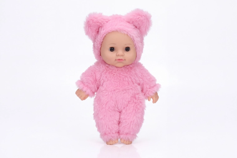 Baby in a basket, light pink, 19 cm