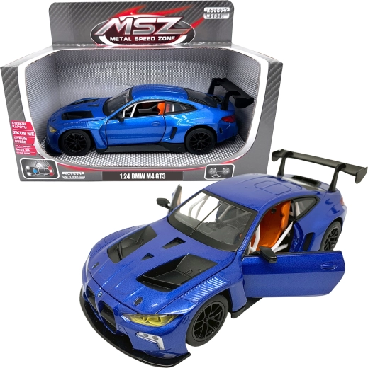 Metalinė 1:24 mastelio BMW M4 GT3 modelis (mėlynas) su šviesomis ir garsais