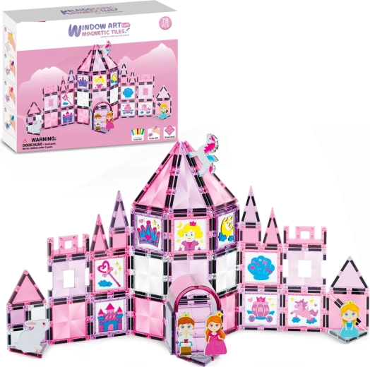 Magnetic Building Set Princess Castle with Painting, 78 Pieces