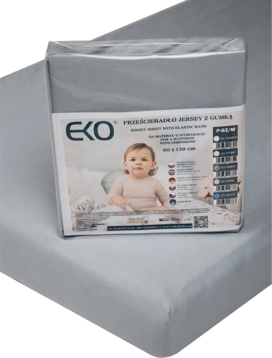 EKO fitted sheet with elastic, jersey, grey 120×60 cm