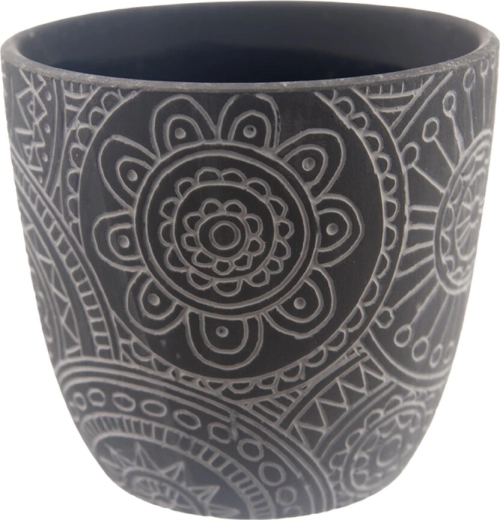 Keraminis gėlių vazonas „Mandala“, juodas, 13 × 13 × 12 cm