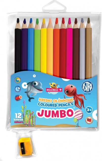 Astra spalvoti pieštukai Mini Mini Jumbo 12 vnt. su drožtuku