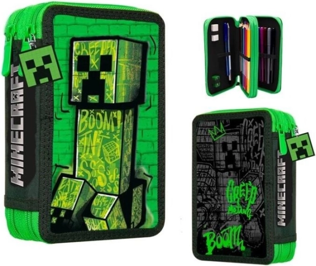 two-compartment pencil case with Minecraft supplies
