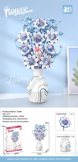 Building Set of Blue and White Flowers in a Vase