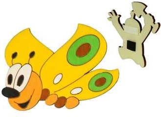 Medinė geltona Drugelio Dodo magnetukė