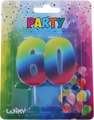 Gimtadieninė žvakė skaičius 60 vaivorykštinė