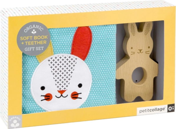 Petit Collage fabric book and bunny teether