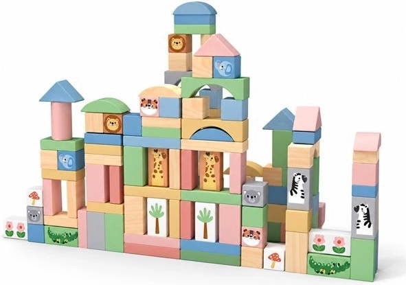 Medinės kaladėlės „Safari Montessori“ 120 vnt. Baby Mix