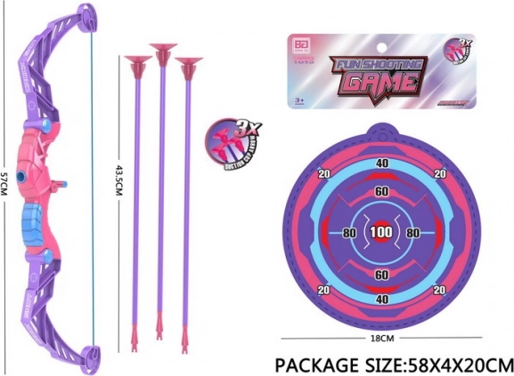 Vaikiškas lankas su strėlėmis ir taikiniu, violetinis, 57 cm