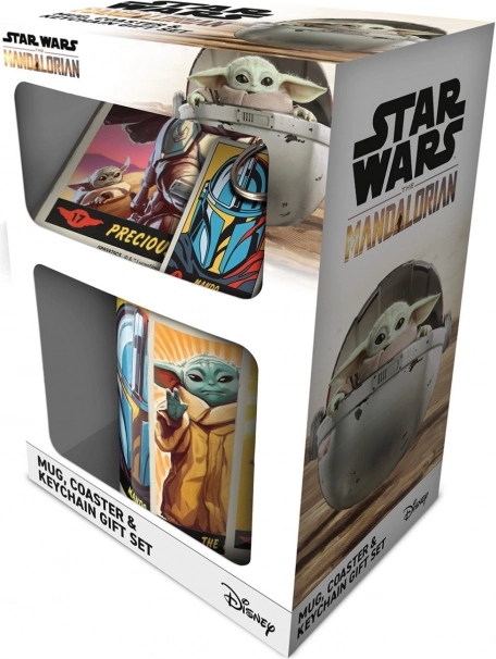 Dovanų rinkinys STAR WARS: THE MANDALORIAN – puodelis, padėkliukas ir raktų pakabukas