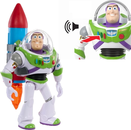 Interaktyvi Mattel Disney Toy Story figūrėlė Buzz Lightyear su raketa 27 cm (angliška versija) – 1 vnt.