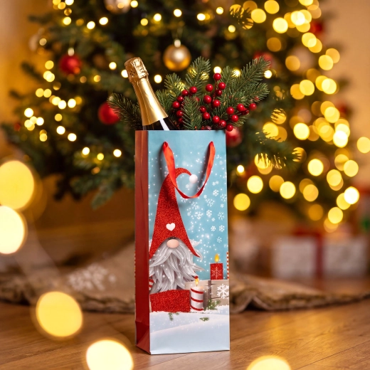 Christmas gift bag with elf and glitter motif - 1 piece