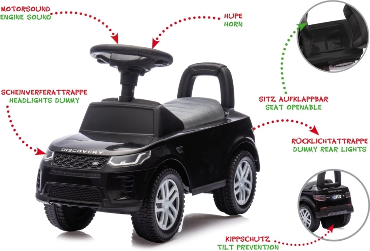 Vaikiška stumdukė ir vaikštynė Land Rover Discovery, juoda, 2 viename