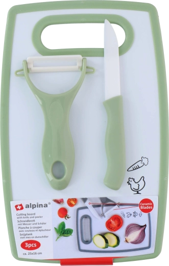 Virtuvės rinkinys ALPINA – pjaustymo lentelė, peilis ir skutintuvas