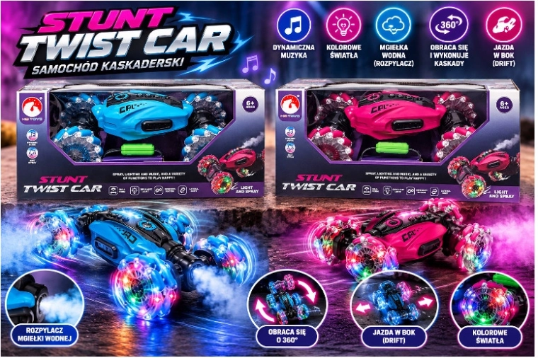 Radio-controlled stunt car with fog effect and control watch - 1 piece