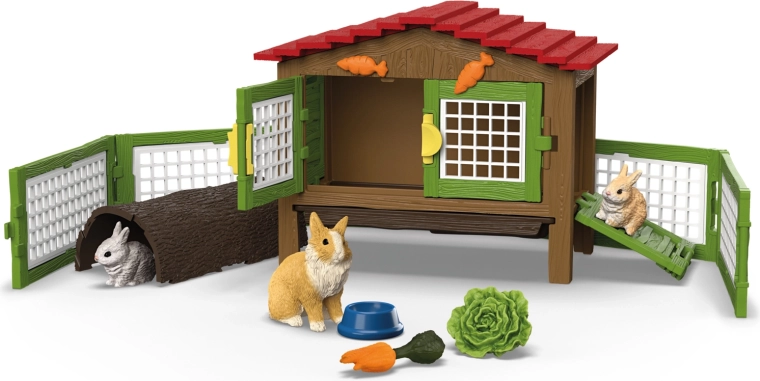 Schleich FARM WORLD triušių namelis su liūtgalviais nykštukiniais triušiais