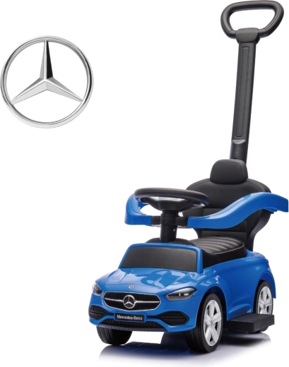 Kids ride-on balance car with push handle Mercedes C‑Class Deluxe blue