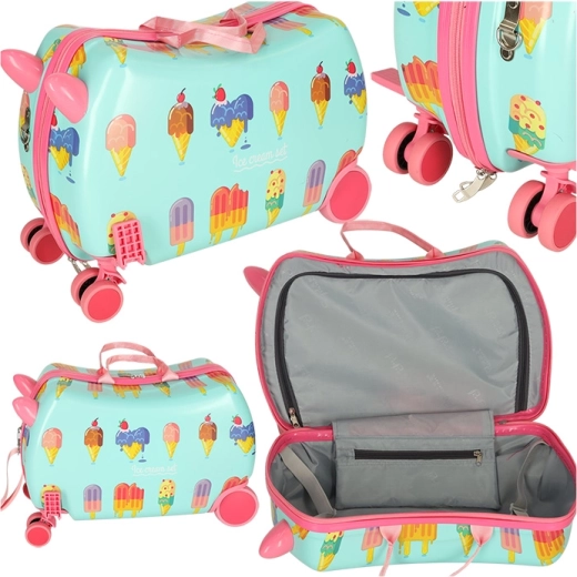 Children's wheeled travel suitcase with ice cream design