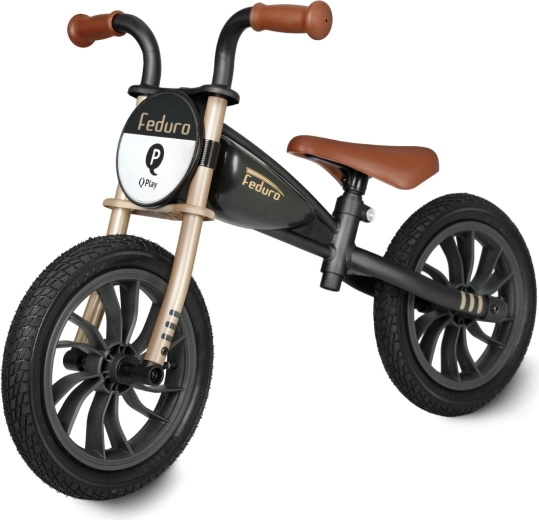 Balance bike QPLAY Feduro black/golden pro for children 3–6 years