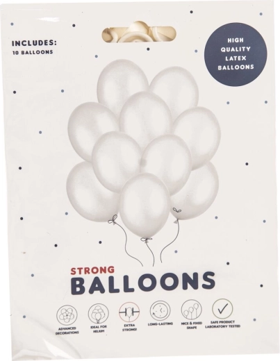 Balti perlamutriniai lateksiniai balionai 27 cm, 10 vnt.
