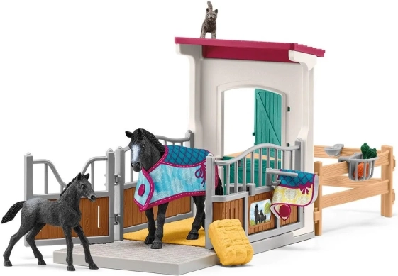 Horse stall with mare and foal