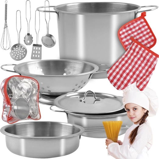Metal Pot Set for Kids with Transparent Backpack (13 Pieces)
