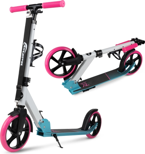 Folding scooter white‑pink‑blue with strap