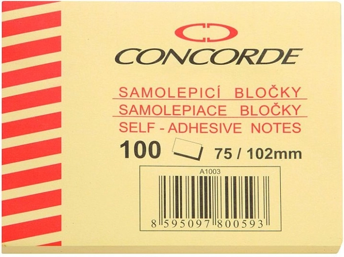 Lipnus užrašų lapelių bloknotas CONCORDE 75 × 102 mm, geltonas, 100 lapų