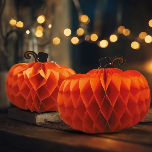 Halloween paper decoration – pumpkin lanterns 25/30 cm, 2 pieces