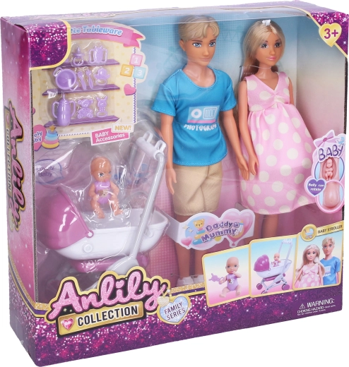 Pregnant Doll with Baby and Stroller, 30 cm