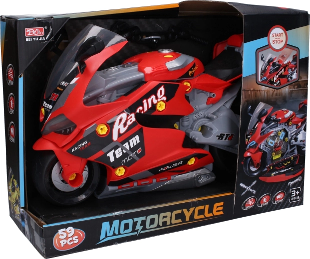 Sukama motociklo konstravimo žaislas su efektais ir garais, 46 cm