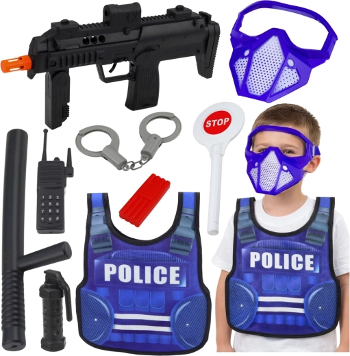Vaikiškas policijos rinkinys su liemene, pistoletu ir priedais