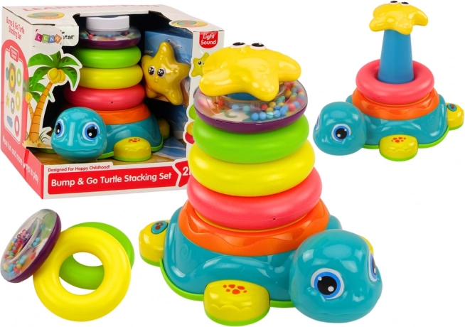 Piramidė Važiuojantis vėžlys 2in1 Dėliojami žiedai Šviesos Garsai